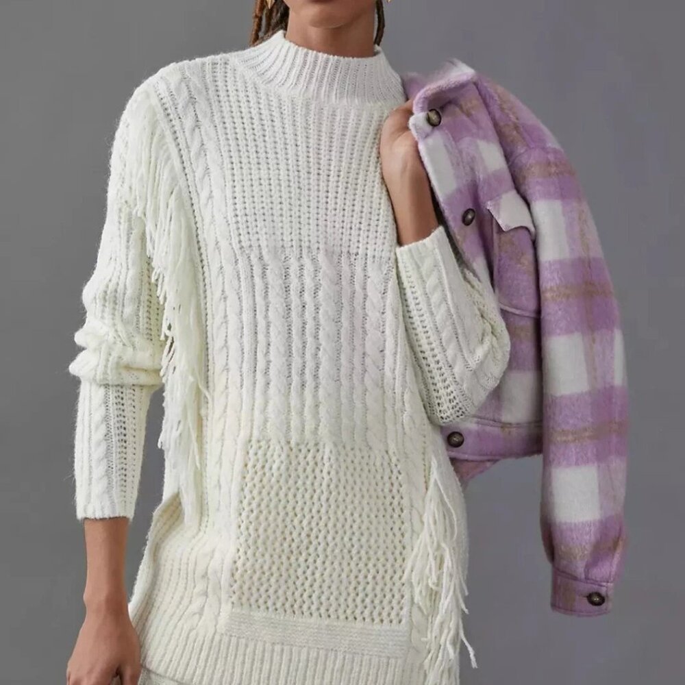 Anthropologie Amaryllis size Medium off white cream knit braided boho sweater